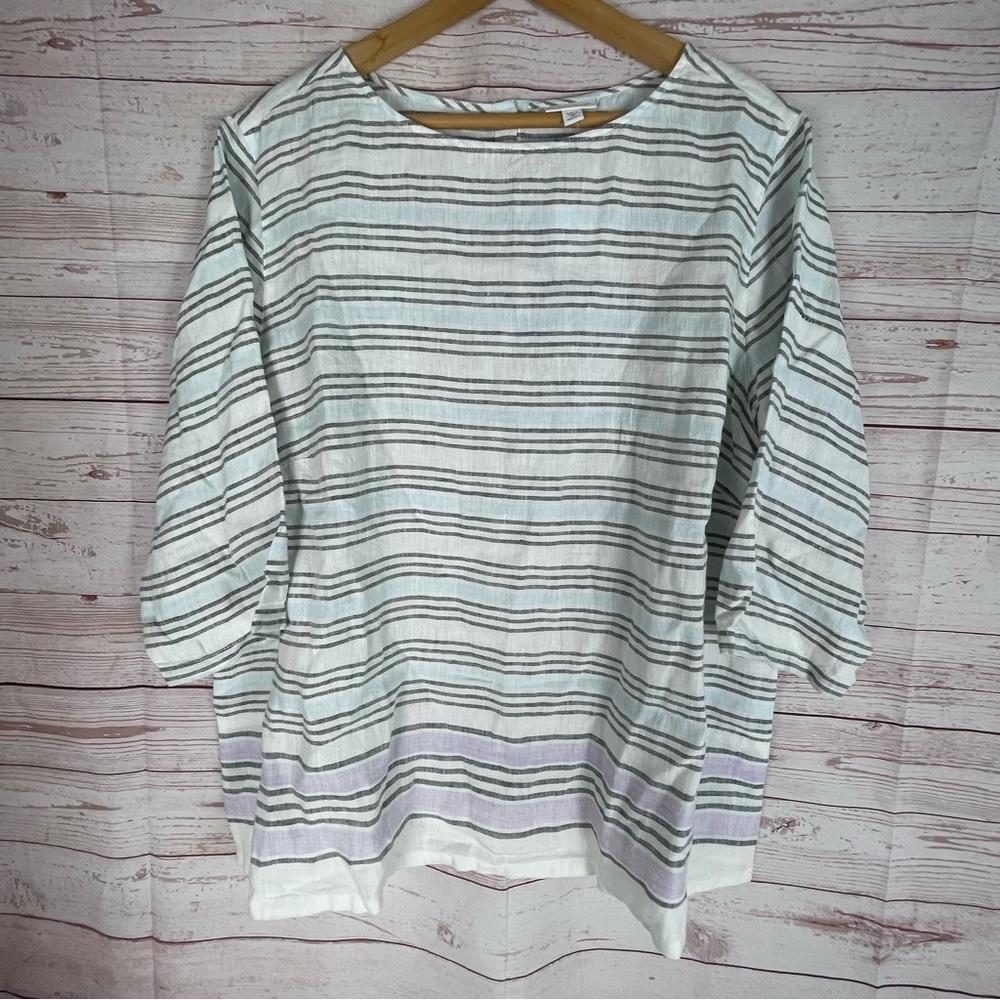 J Jill Love Linen Womens Shirt 3/4 Sleeve Back Button Striped Sz 3X NWT